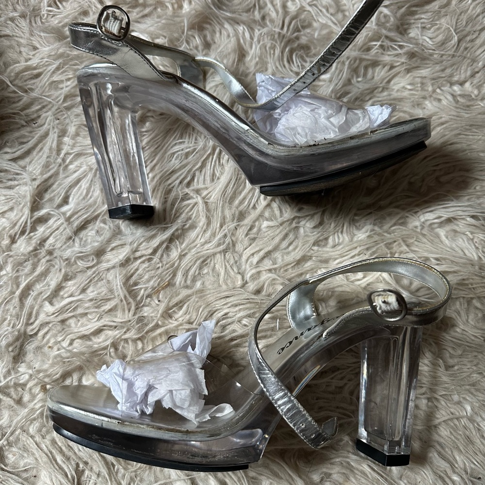 Silver Chunky Heels with Ankle Straps
